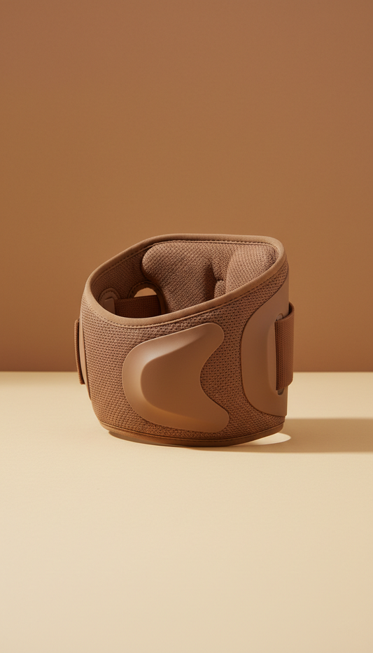 A compact posture correction brace, showcased against a neutral backdrop that aligns with Saddle Brown and Wheat tones....