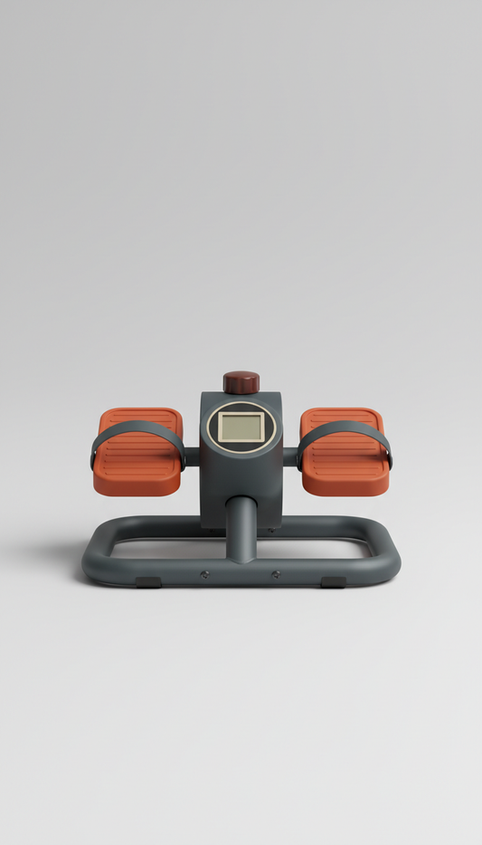 Portable pedal exerciser, with clear, concise imagery., perfectly centered horizontally and vertically with equal negative...