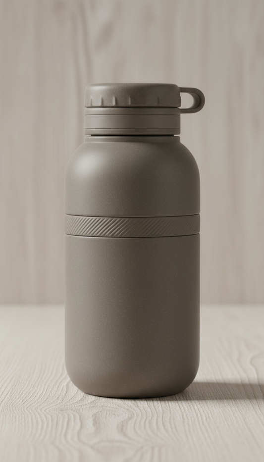 A centered, emphasizing its sleek and functional design. The bottle sits perfectly in the center of the frame, with a soft...