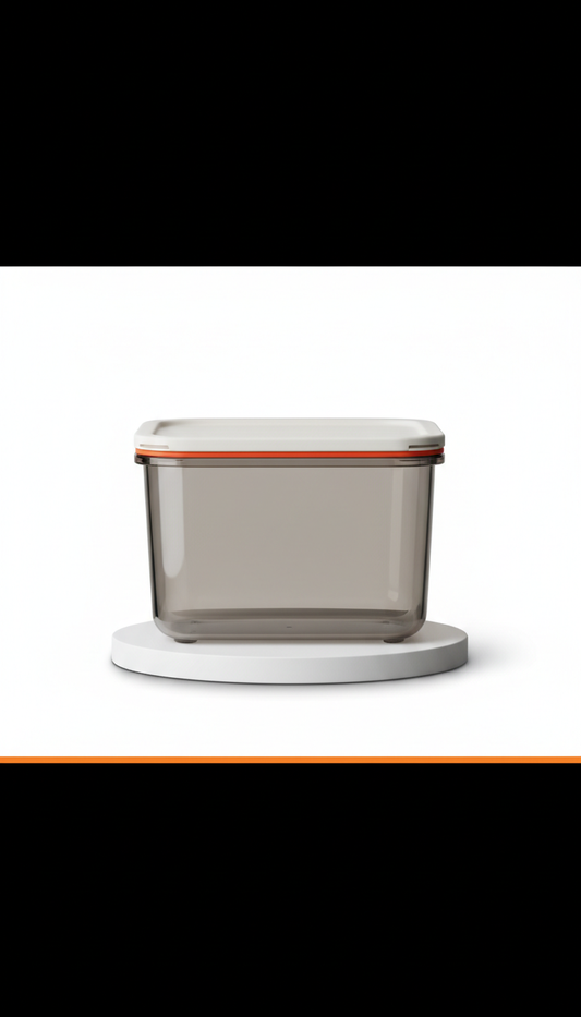 Stackable airtight food storage container, Default angle is three-quarter (3/4) view for dimensionality; product centered...